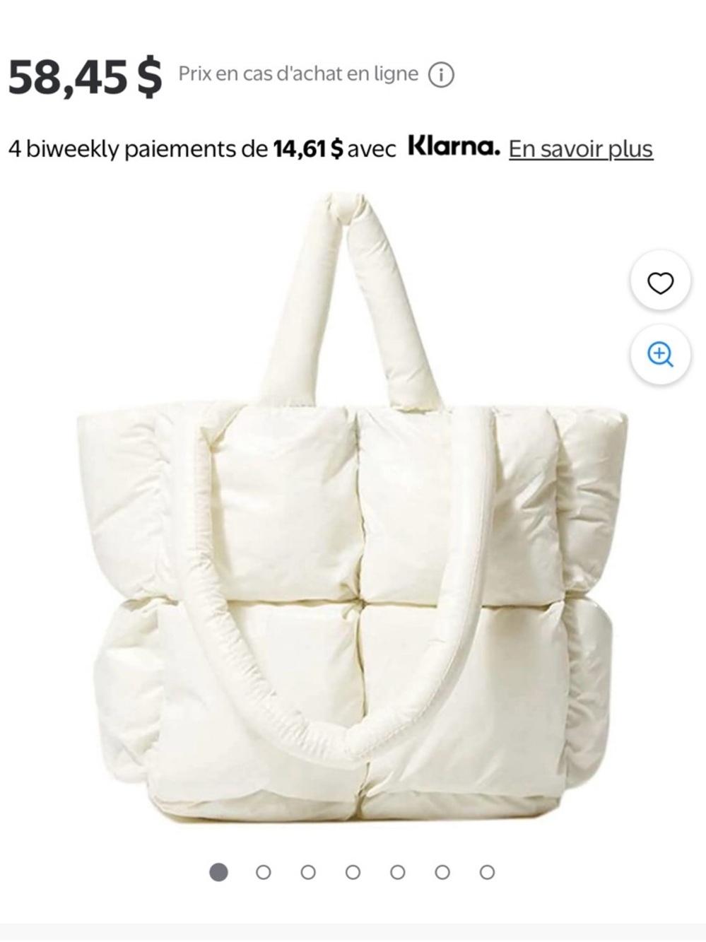 Puffy tote bag lightweight quilted